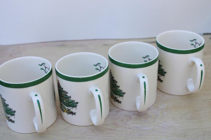 vintage Spode England Christmas Tree china mugs set of four, excellent condition