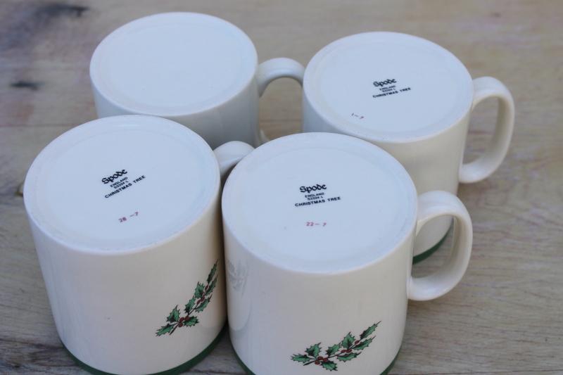 vintage Spode England Christmas Tree china mugs set of four, excellent condition