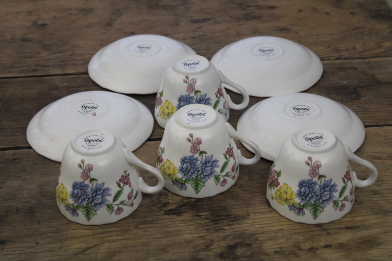 vintage Spode china Romany tea cups  saucers set for 4, meadow wildflowers floral