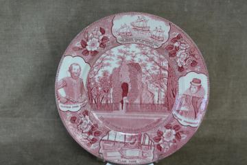 vintage Staffordshire china red transferware plate, souvenir of Jamestown Virginia