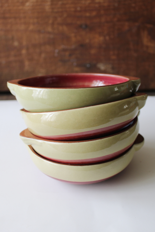 vintage Stangl pottery Magnolia folk art flower on green, set of 4 soup chowder bowls
