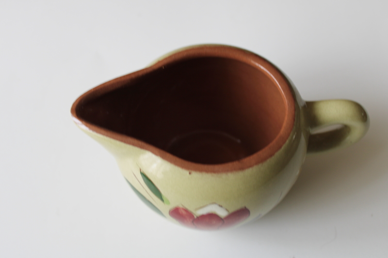 vintage Stangl pottery cream pitcher, Magnolia pattern creamer folk art flower on green
