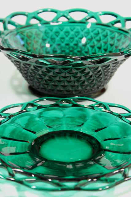 vintage Stiegel green Imperial open lace edge glass bowl & plate
