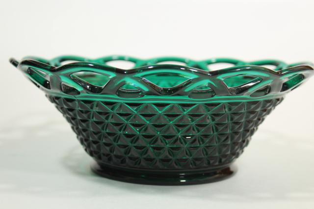 vintage Stiegel green Imperial open lace edge glass bowl & plate