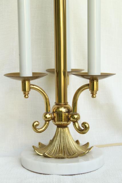 vintage Stiffel french bouillotte lamp, heavy brass candelabra w/ marble base