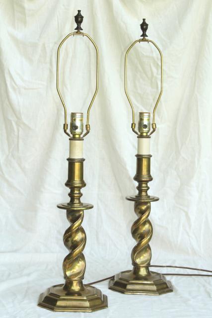vintage Stiffel lamps, barley twist heavy brass candlestick lamp pair