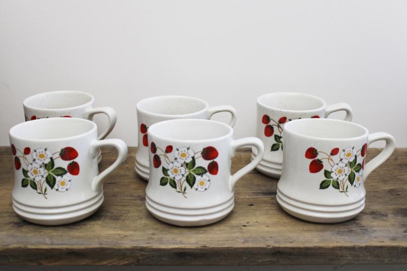 vintage Strawberries and Cream Sheffield stoneware, set of six big coffee mugs