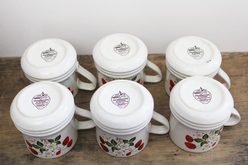 vintage Strawberries and Cream Sheffield stoneware, set of six big coffee mugs