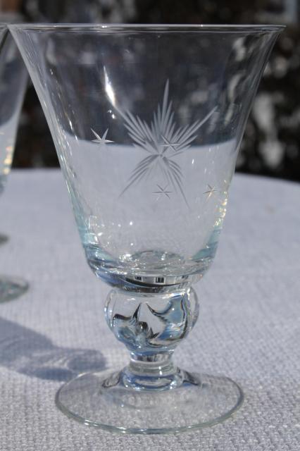 vintage Susquehanna crystal wine glasses or water goblets, six point star pattern glass