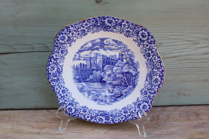 vintage Sutherland bone china blue  white Historical Britain handled plate or underplate