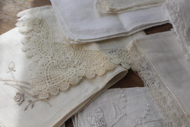 vintage Swiss & Madeira handkerchiefs fine cotton & linen lace & embroidery, bridal hankies lot