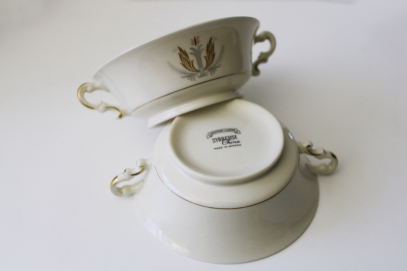 vintage Syracuse china Old Ivory Governor Clinton pattern cream soup double handle cups