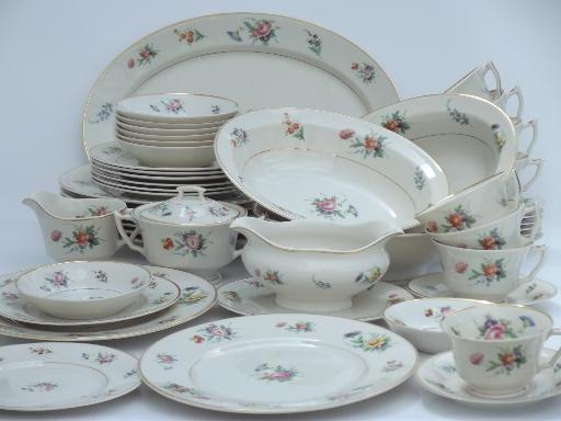 vintage Syracuse china, Old Ivory Selma floral luncheon dishes set for 8