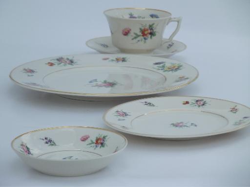 vintage Syracuse china, Old Ivory Selma floral luncheon dishes set for 8