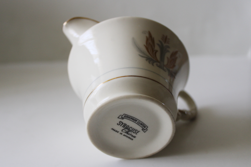 vintage Syracuse china Old Ivory gold trim Governor Clinton pattern cream pitcher