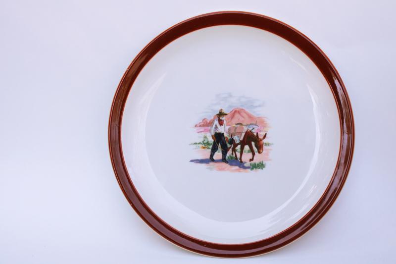 vintage Syracuse china plate, western scene gold prospector w/ burro, California 49er