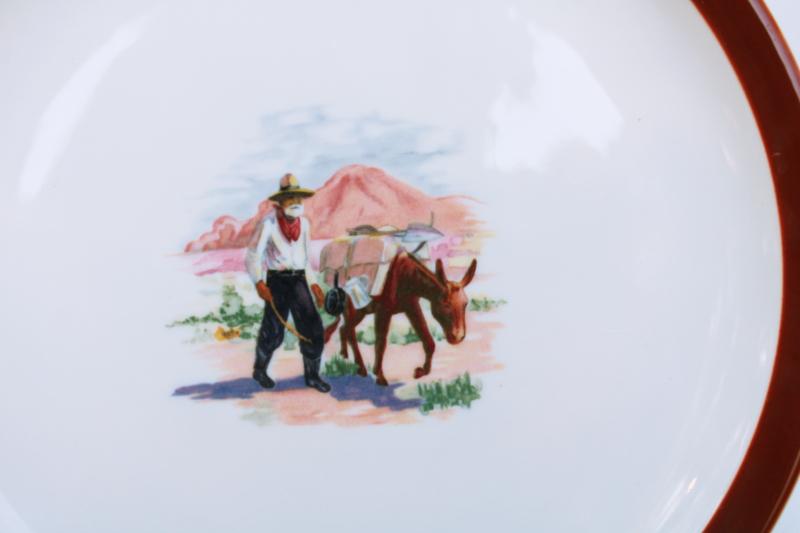 vintage Syracuse china plate, western scene gold prospector w/ burro, California 49er