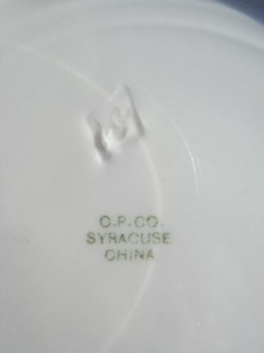 vintage Syracuse ironstone china plates, art deco egyptian revival border
