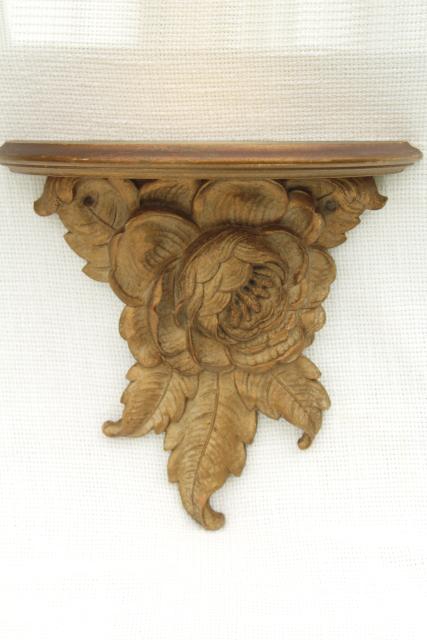 vintage Syrowood Syroco gold roses wood composition wall shelves, hollywood regency style!