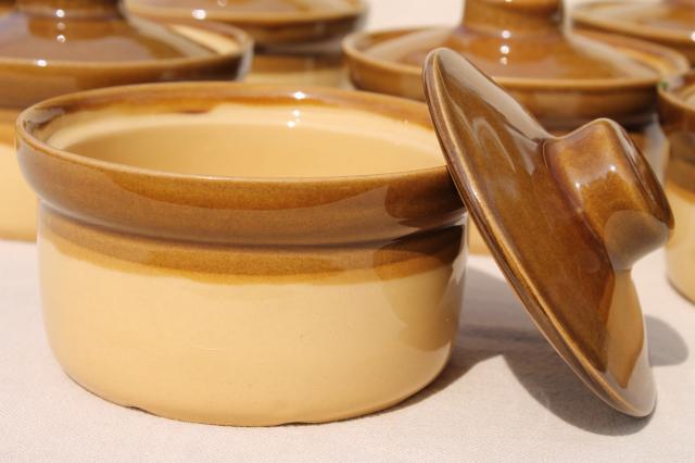vintage T G Green England stoneware, Granville brown band pottery individual casseroles