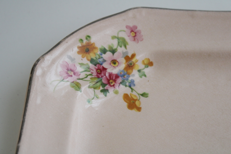vintage TS&T cottage garden on blush pink china, shabby chic platter wall hanging plate