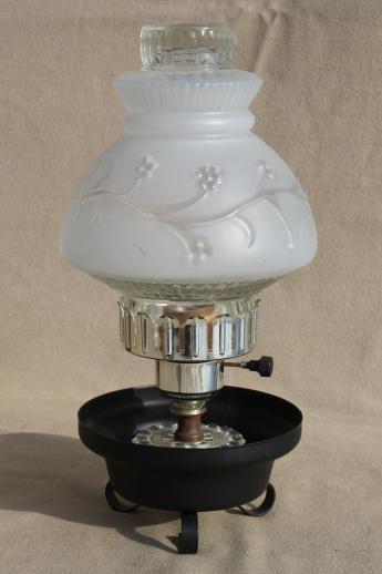 vintage TV lamps w/ ivy bowl lamp bases & pressed glass light shade globes