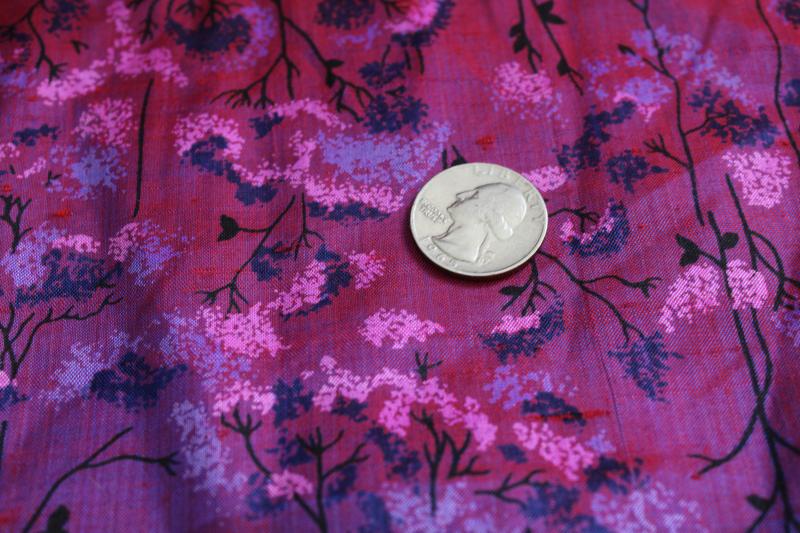 vintage Thai silk hand woven pure silk fabric, plum purple / blue / black