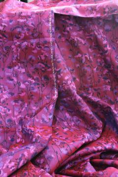 vintage Thai silk hand woven pure silk fabric, plum purple / blue / black
