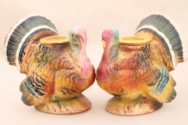 vintage Thanksgiving turkey candle holders, Napco Japan ceramic candlesticks
