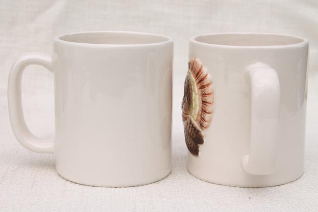 vintage Thanksgiving turkey ceramic mugs coffee cups, 80s Otagiri Japan 