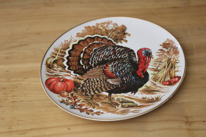 vintage Thanksgiving turkey china plate made in Japan, holiday decoration fall decor
