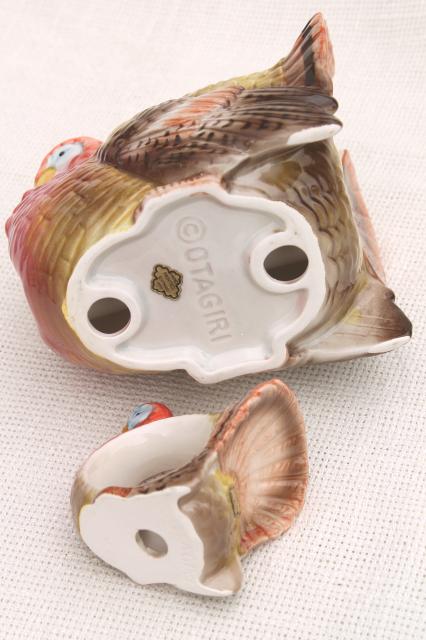 vintage Thanksgiving turkey napkin rings & napkin holder, 80s Otagiri Japan ceramic