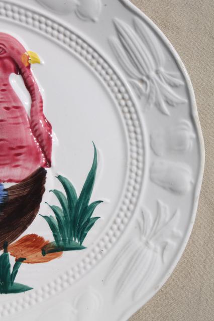 vintage Thanksgiving turkey platter, 70s 80s hand-painted ceramic tray made in Japan