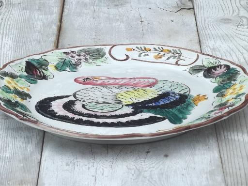 vintage Thanksgiving turkey platter, hand-painted ceramic made in Italy