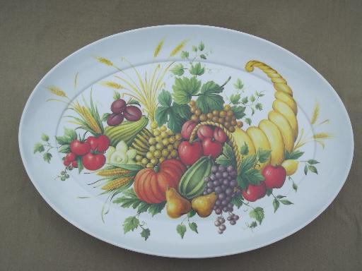 vintage Thanksgiving turkey platter, huge melmac  tray w/ cornucopia