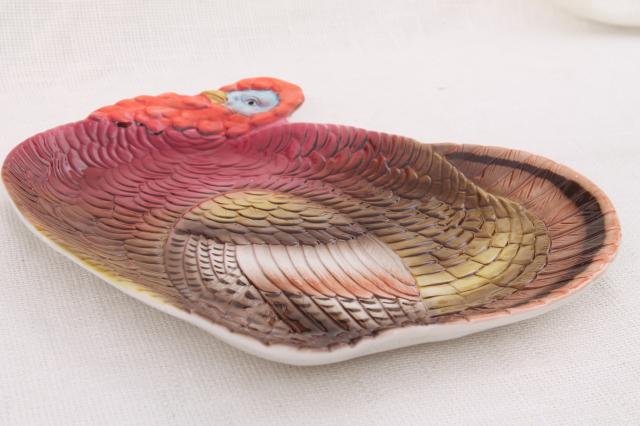 vintage Thanksgiving turkey shape platter, 80s Otagiri Japan ceramic