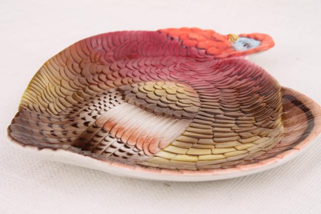 vintage Thanksgiving turkey shape platter, 80s Otagiri Japan ceramic