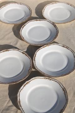 vintage Theodore Haviland china salad plates, white porcelain w/ gold deckle edge