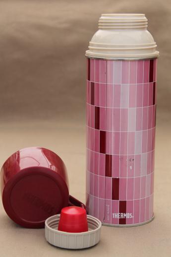 Vintage Thermos Bottle Mid Century Mod Thermos With Burgundy Pink   Vintage Thermos Bottle Midcentury Mod Thermos With Burgundy Pink Paint Chips Print Laurel Leaf Farm Item No S48166 3 