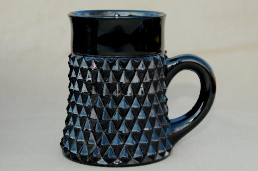 vintage Tiara / Indiana black glass diamond point mugs set of eight