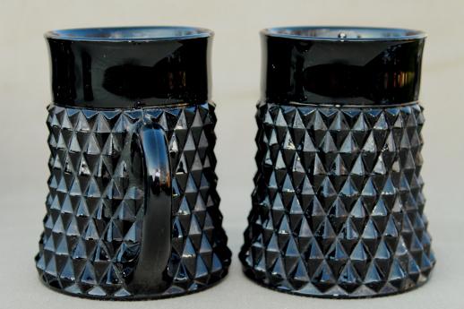 vintage Tiara / Indiana black glass diamond point mugs set of eight