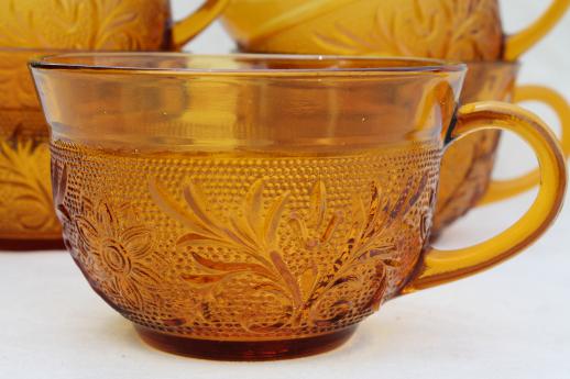 6 Indiana Glass Company Amber Glass Tea Cups / Tiara Sandwich Amber Tea Cups  / Thick Amber Glass Mugs / Vintage Tea Cup Set / Boho Tea Cups -  Norway