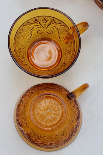 6 Indiana Glass Company Amber Glass Tea Cups / Tiara Sandwich Amber Tea Cups  / Thick Amber Glass Mugs / Vintage Tea Cup Set / Boho Tea Cups -  Norway