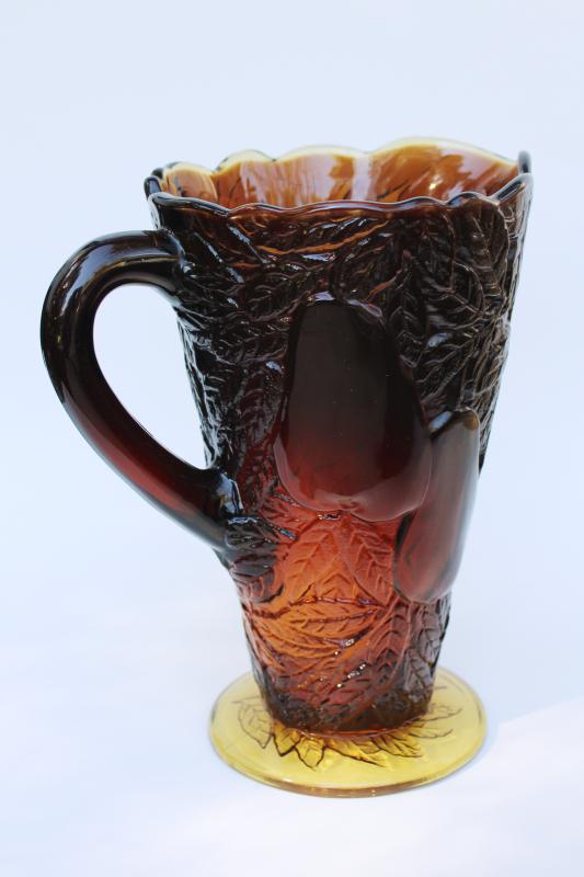 vintage Tiara Indiana sweet pear glass pitcher, burnt honey root beer brown color