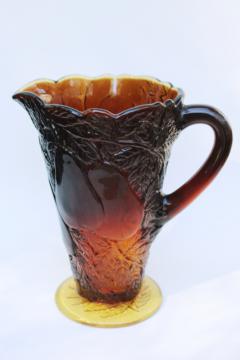 vintage Tiara Indiana sweet pear glass pitcher, burnt honey root beer brown color