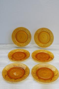 vintage Tiara sandwich daisy pattern amber glass salad plates set of six