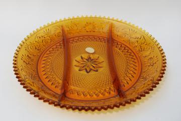 vintage Tiara sandwich pattern amber glass three part divided relish serving tray