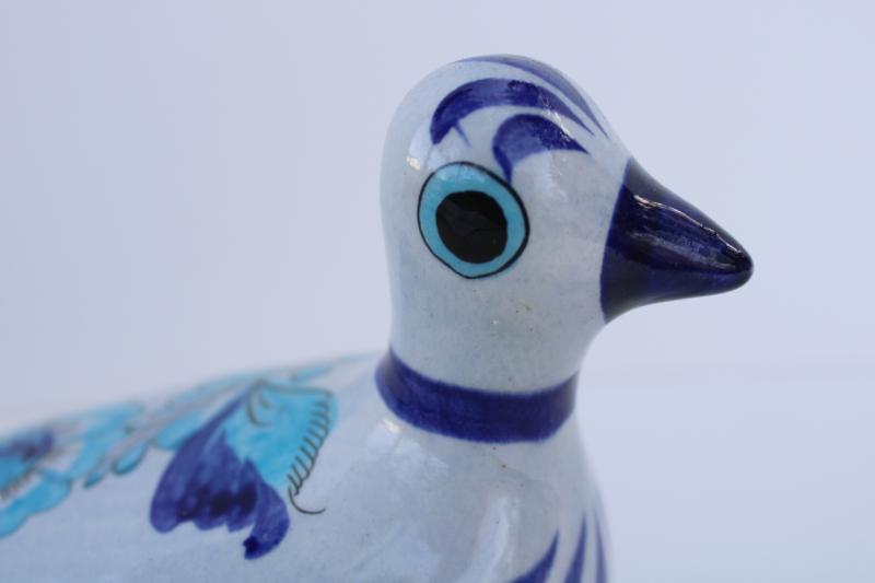 vintage Tonala blue bird, hand painted Mexican pottery, folk art from Mexico
