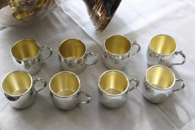 vintage Towle silver plate punch bowl & cups set, huge bowl & tiny mugs