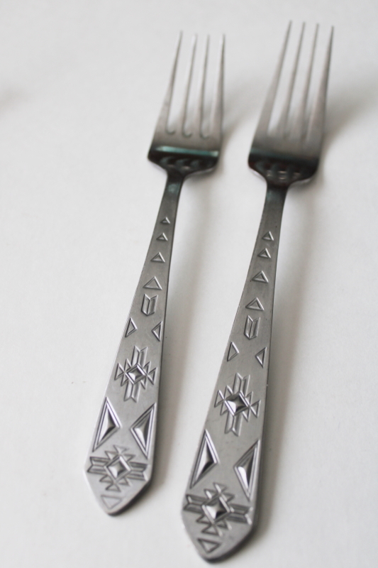 vintage Towle stainless flatware, Pueblo pattern Native American Indian style design